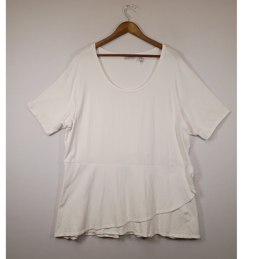 Minimalist Isaac Mizrahi Live Womens 2X White Peplum Asymmetrical Tunic Top